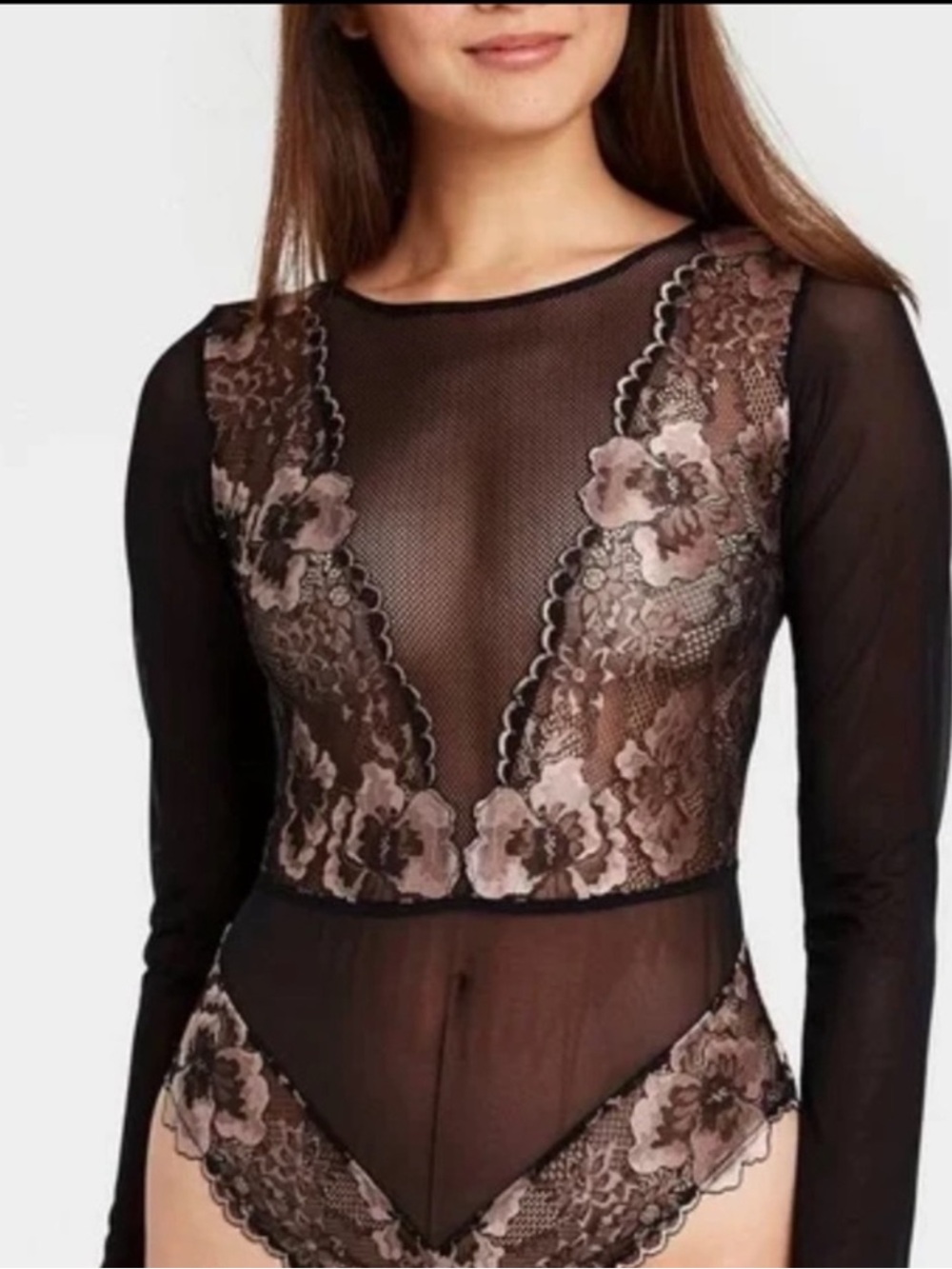 NWOT Auden Floral Lace Mesh Bodysuit